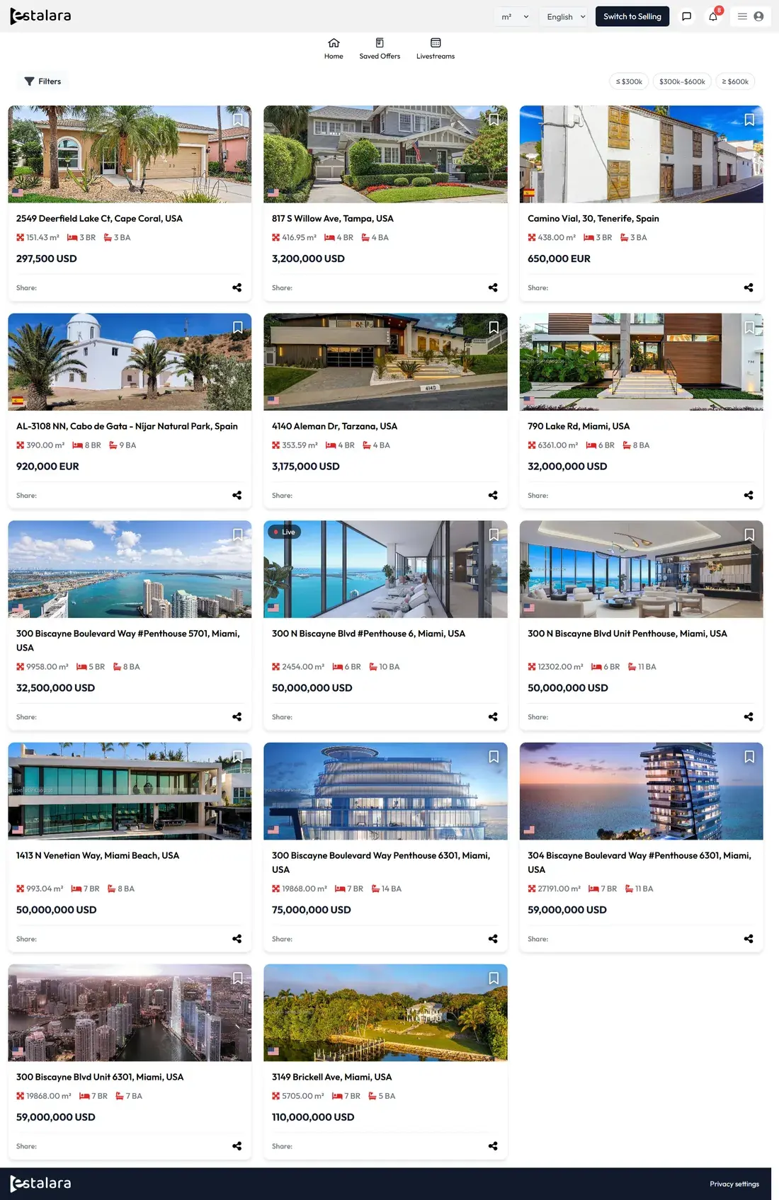 Estalara marketplace of listings with smart filters