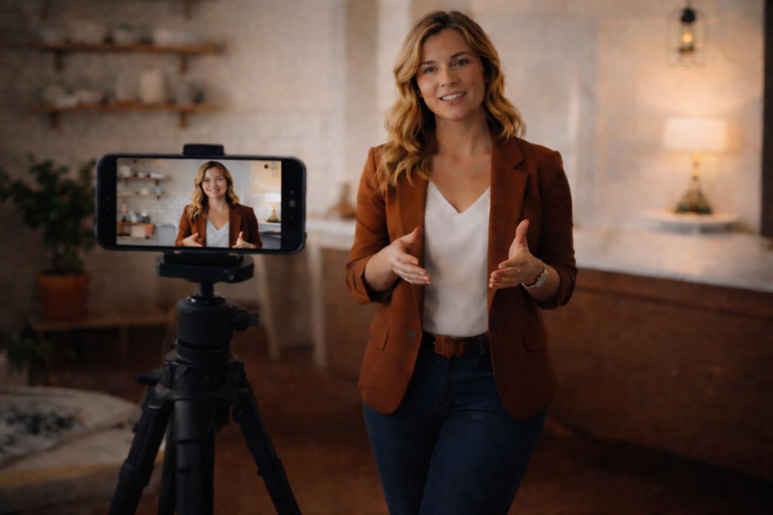 Real estate agent showcasing property listings on mobile device